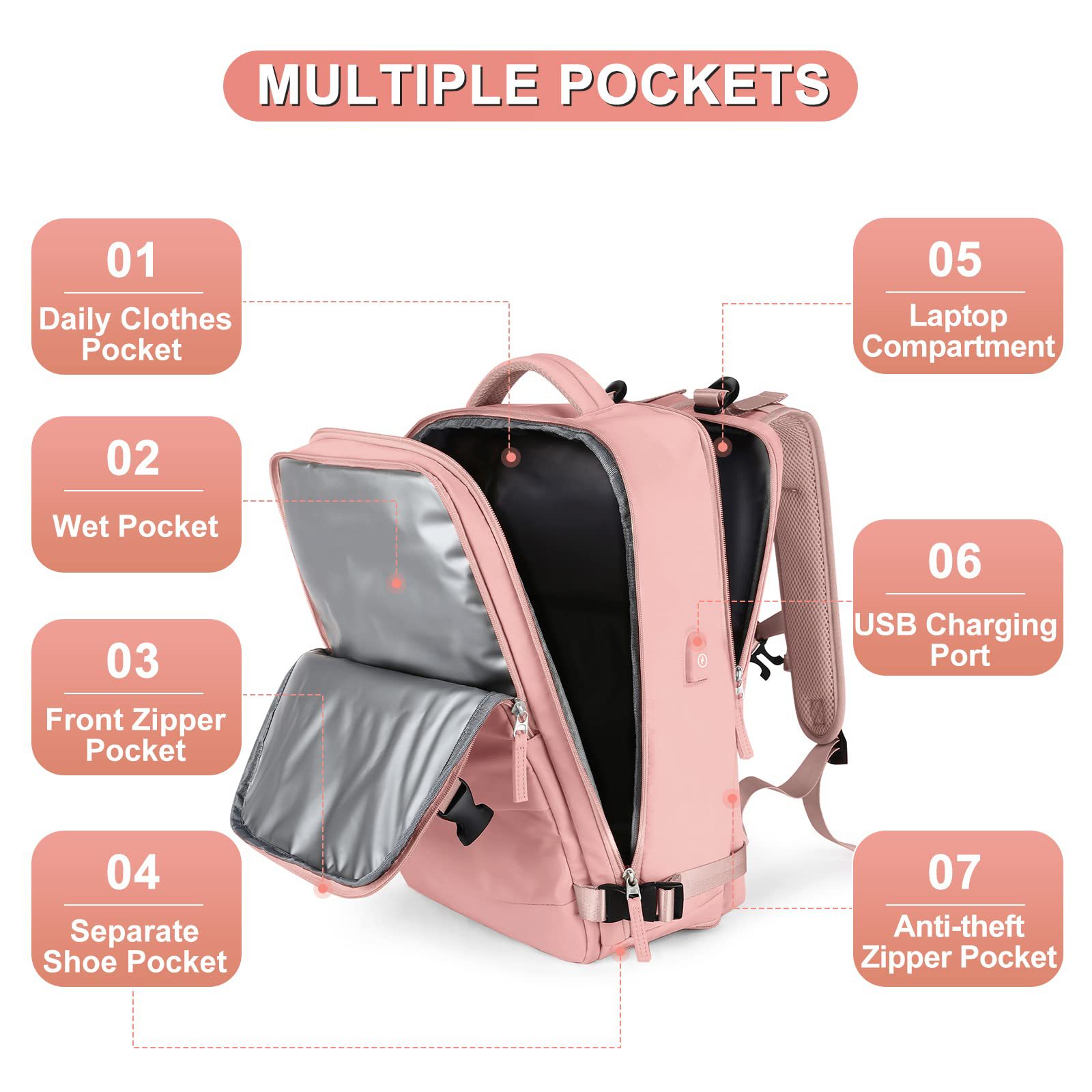 Anti Theft Multifunctional Carry On Travel Backpack , Sports Hiking Backpack Multi Color