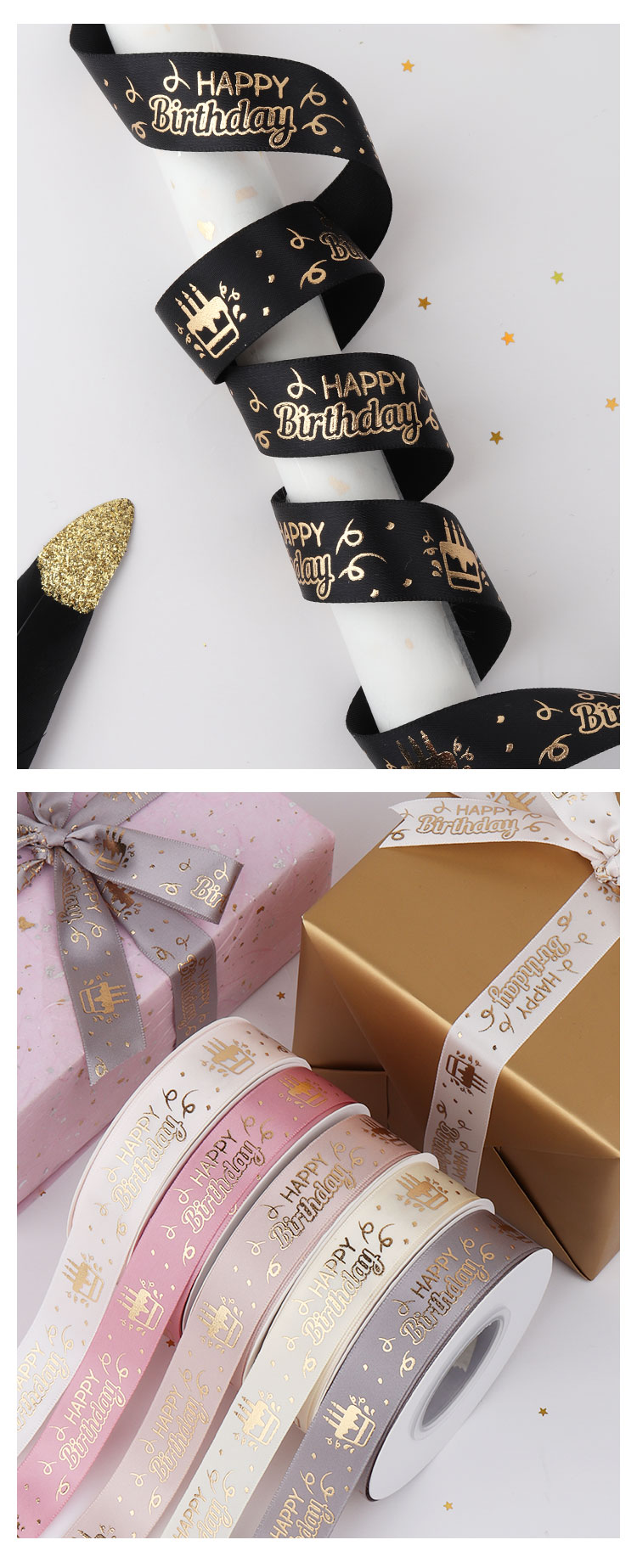 100mm 3inch Solid Color taps printed letter for birthday party Polyester Material Satin Ribbon