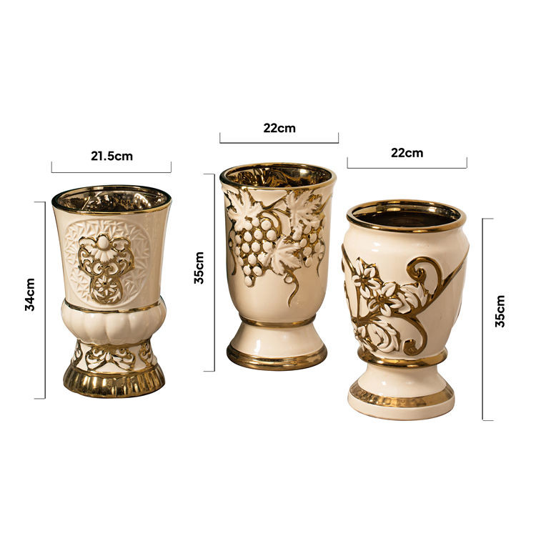 Gold tabletop ceramic decoration wedding centerpiece porcelain vase embossed luxury ceramic flower vases for home decor