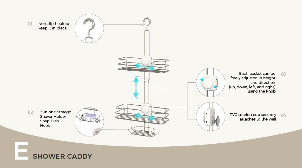 Bathroom Organizer Shower Caddy Hanging Shower Shelf for Inside Shower No Drilling Racks Over Showerhead BathROOM Rack
