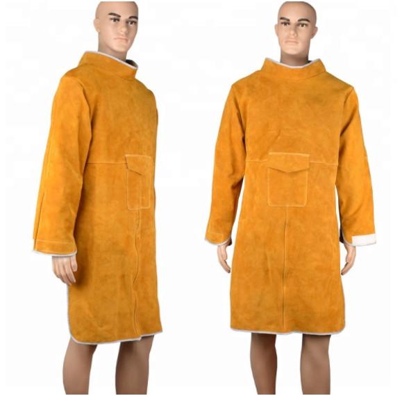 Durable Cow Leather Welding Clothes Long Coat Apron Protection Clothes PPE