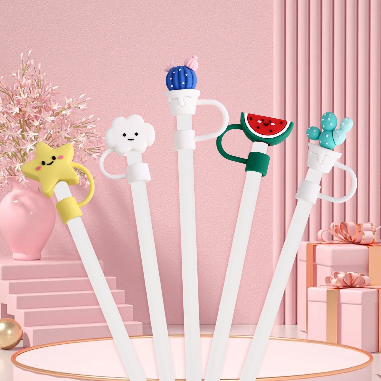 Silicone Flower Straw Toppers Reusable Covers And Caps For 9-10mm Straws Fits Stanley 30 & 40oz Stambler Stanley Cap Lid