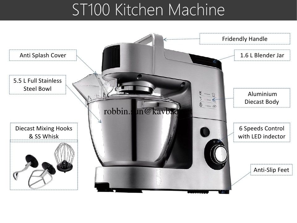 ST100 1500w Diecast Aluminium Professional Planetary Sand Mixer Kitchen Machine