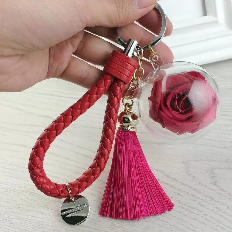Christmas Tree Decoration Acrylic Ball Preserved Rose Key Ring