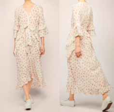 Fashion Design Empire Waist Floral Embroidered V-Neckline Maxi Woman Dress