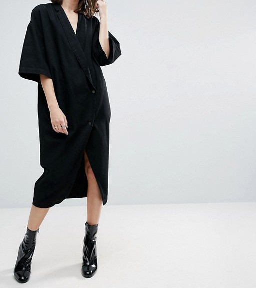 wrap front wide cut sleeves denim kimono