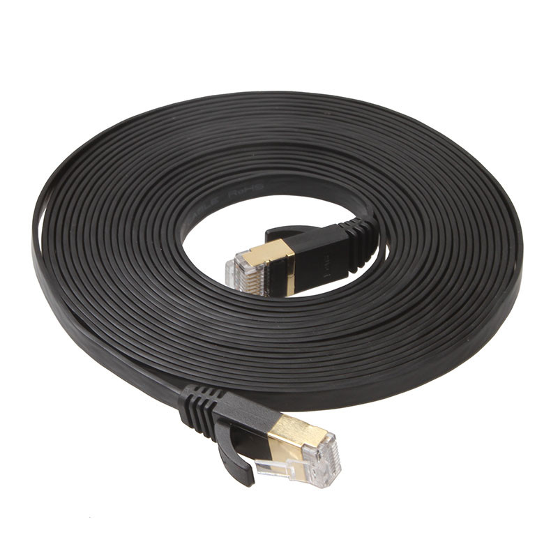 Practical Black Cat6 Flat Ethernet Cable With Gold Shielded Snagless Rj45 Connectors