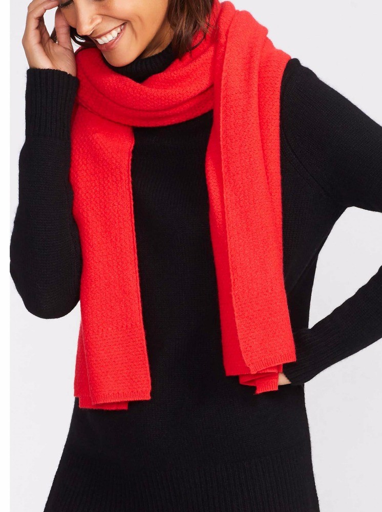 100 Cashmere Knit Winter Scarf , Elastic Lattice Stitch Rib Knit Scarf