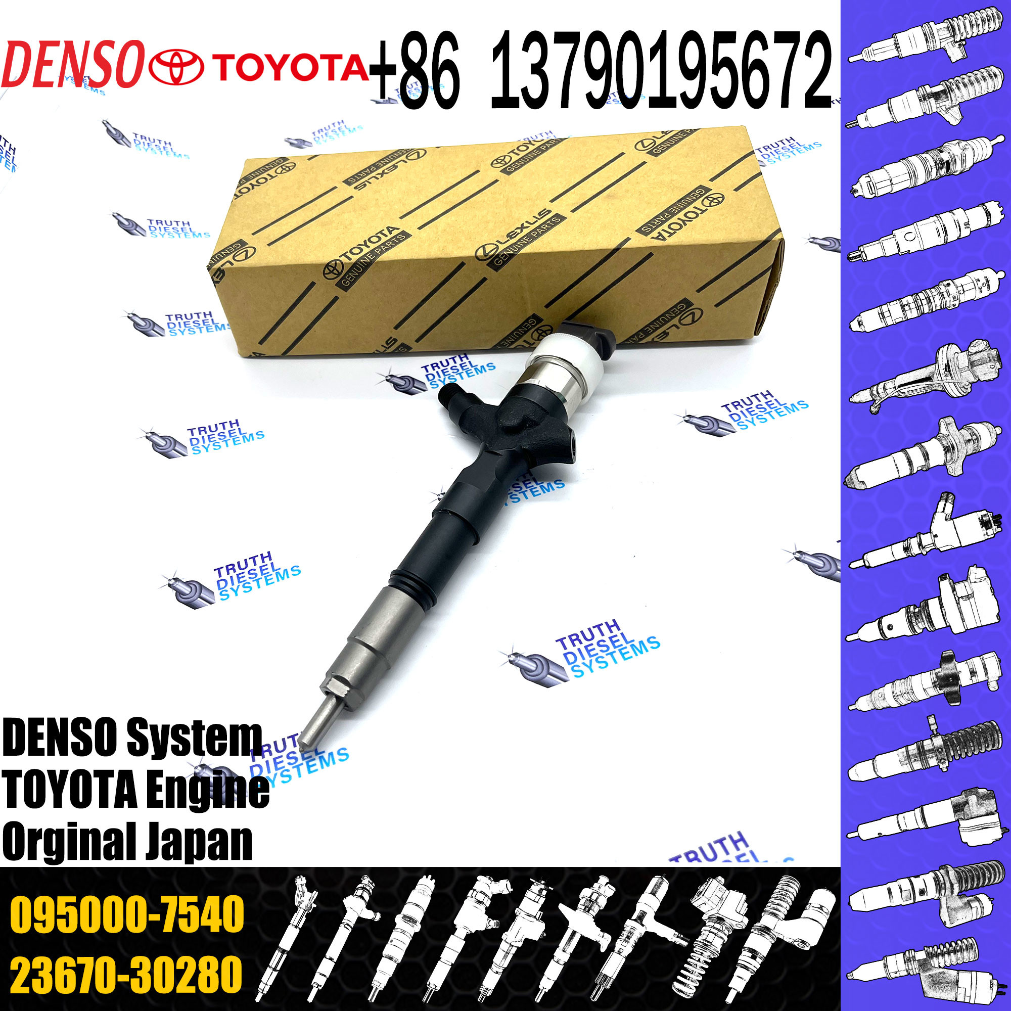 Common Rail Fuel Injector 23670-30280 095000-7540 For Toyota Hilux 1KD-FTV