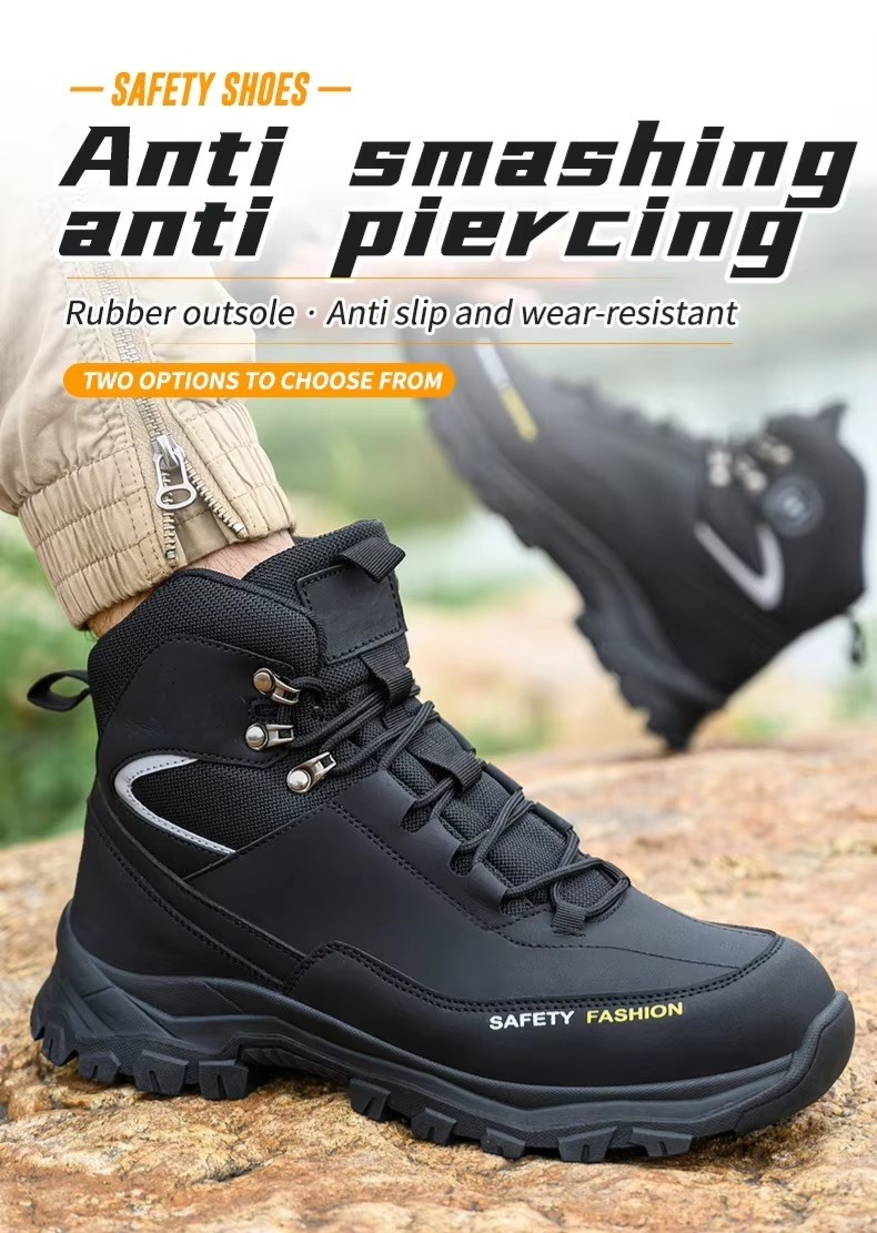 Black Green Non Slip Safety Boots Microfiber Leather Security Work Shoes