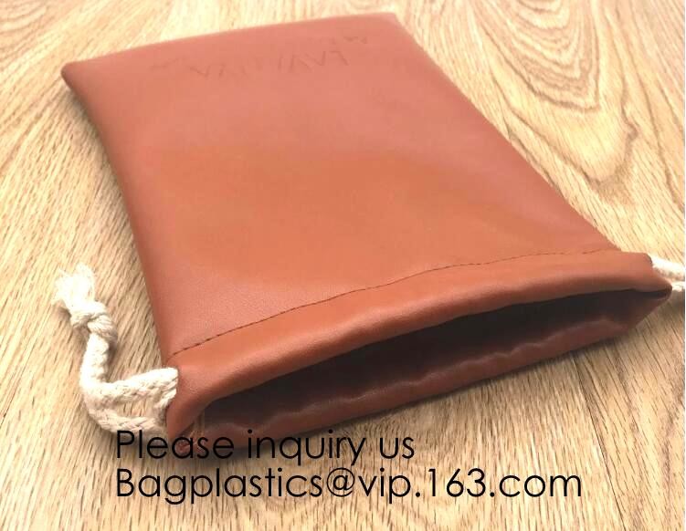 Black Color PU Leather Double Drawstring Protection Headphone Pouch Bag headphone pouchPU Leather Drawstring Promotiona