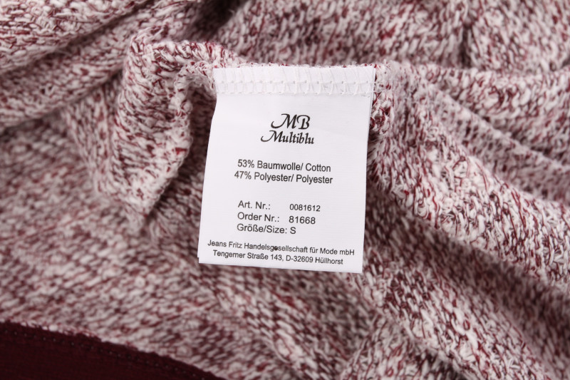Burgundy Terry Cloth Sweatshirt Womens 53% Cotton 47% Polyester