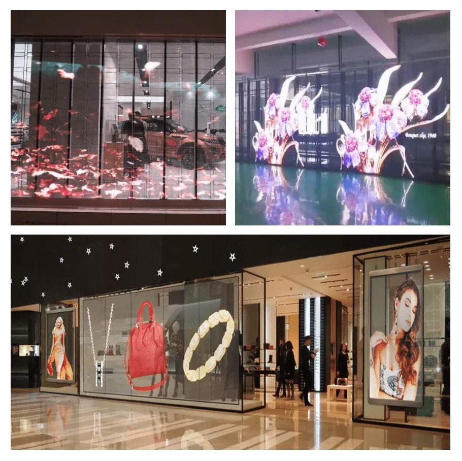 glass window led facade mesh display