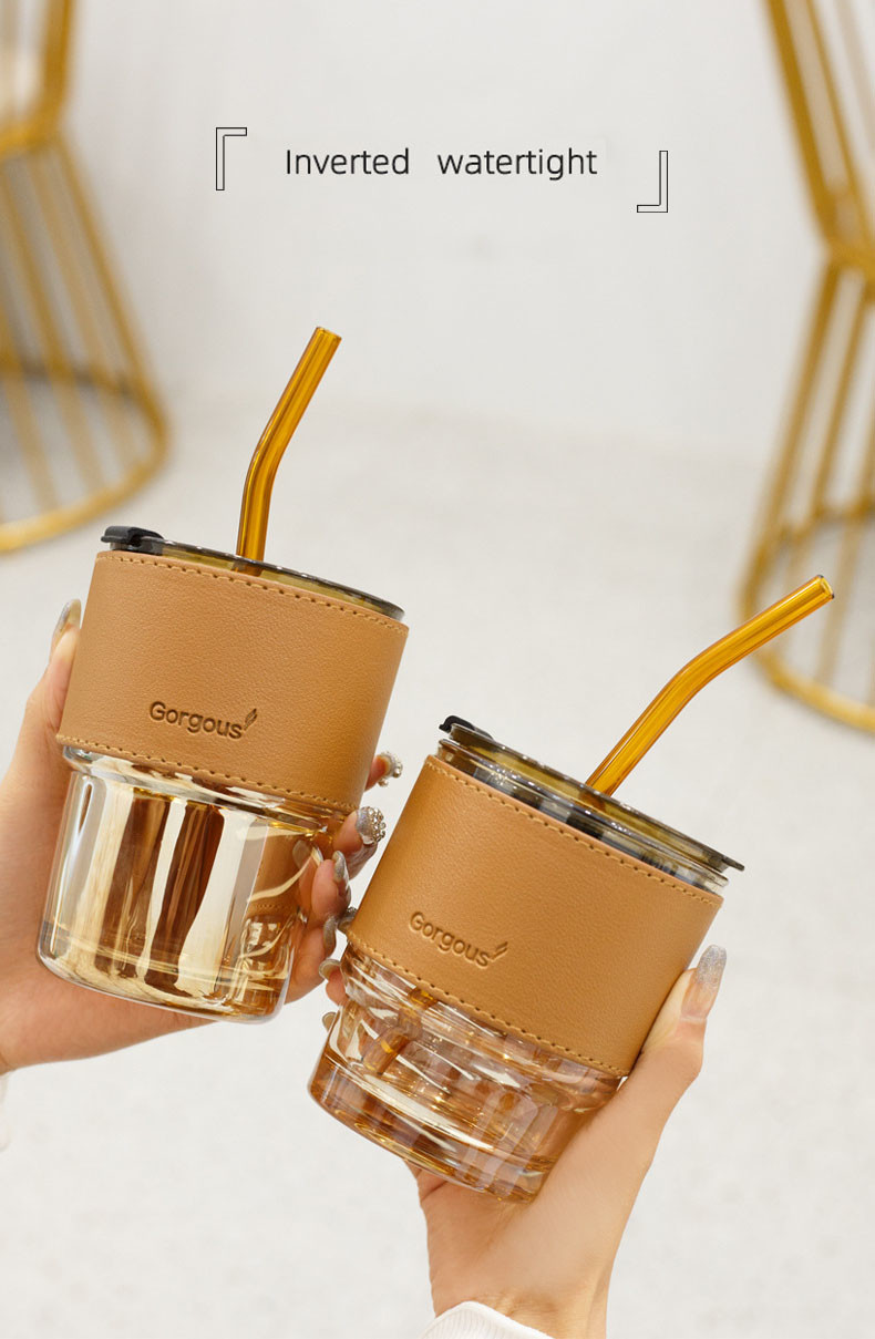 420ml 450ml Soda Lime Glass Reusable Coffee Cups With Lids Leak Proof Travel Mug