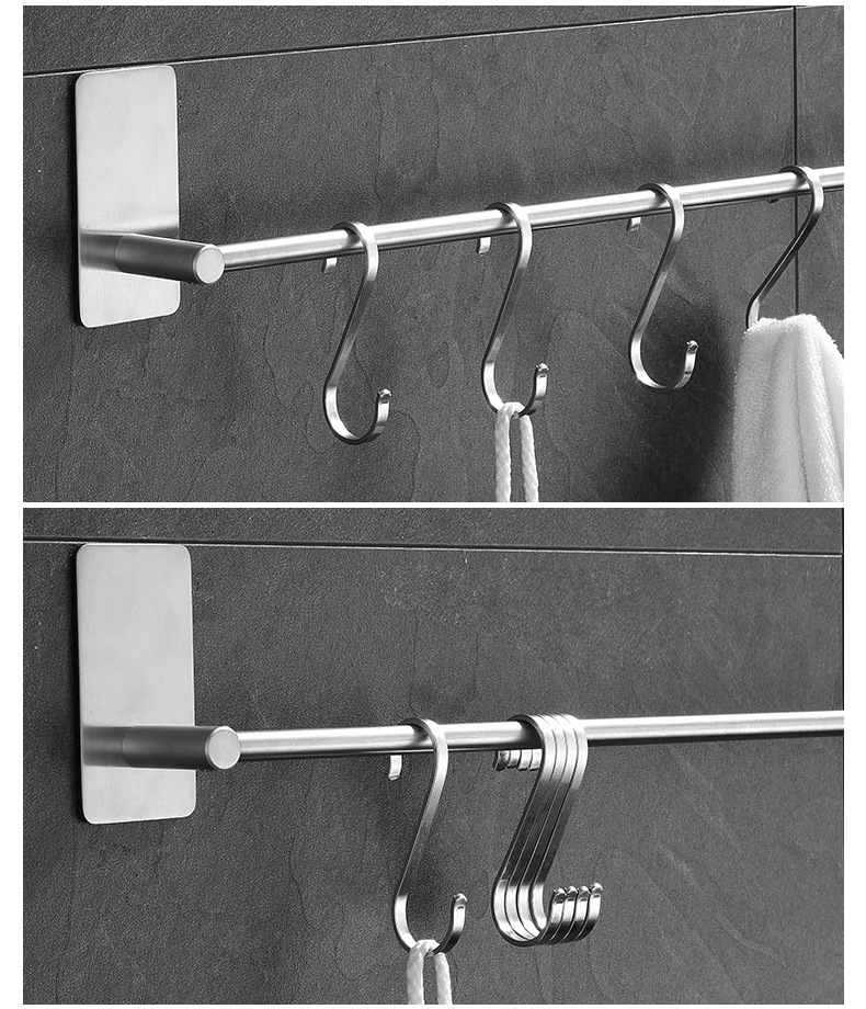 Custom Towel Hanger Hook Wall Rail Stainless Steel Kitchen Rail Hook Removable 5 Hook