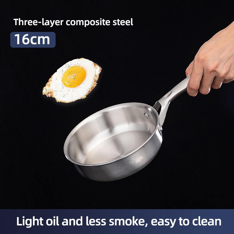 Good Quality Cookware 16 CM Mini Pans Eggs Cooking Fry Pans 18/8 Stainless Steel Frying Pan With Stainless Steel Handle