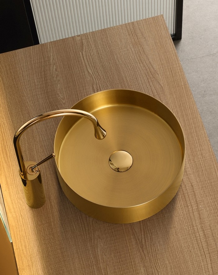 Gold Basin Bathroom Stainless Steel Sink , Combo Artistic Vessel Sink Washing Bowl Set