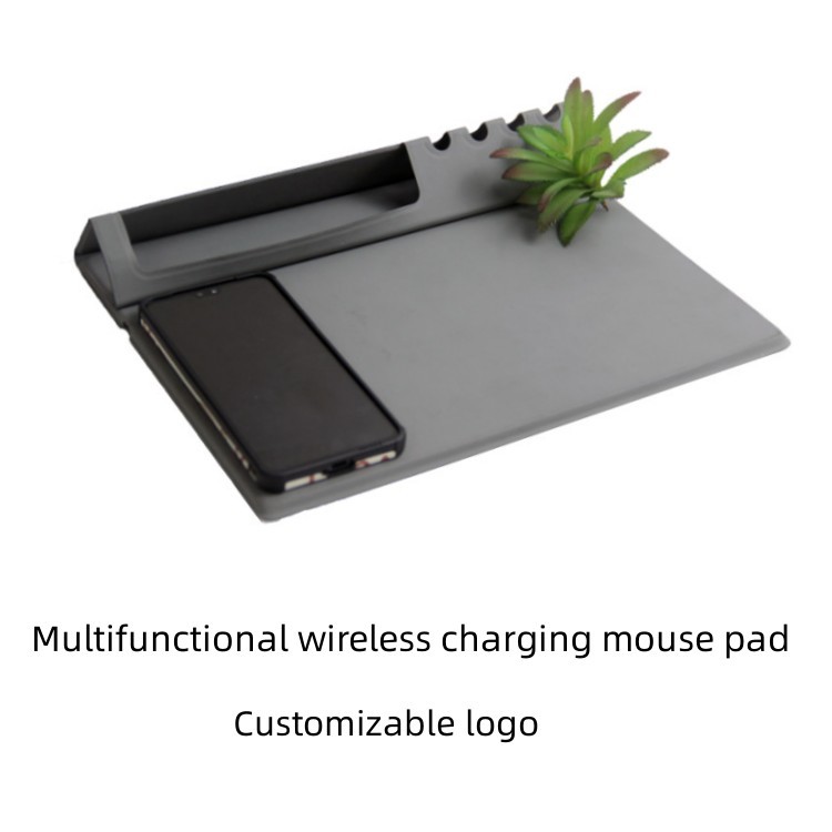Folding Multifunctional Pu Leather Fast Wireless Charging Mouse Pad Custom Logo