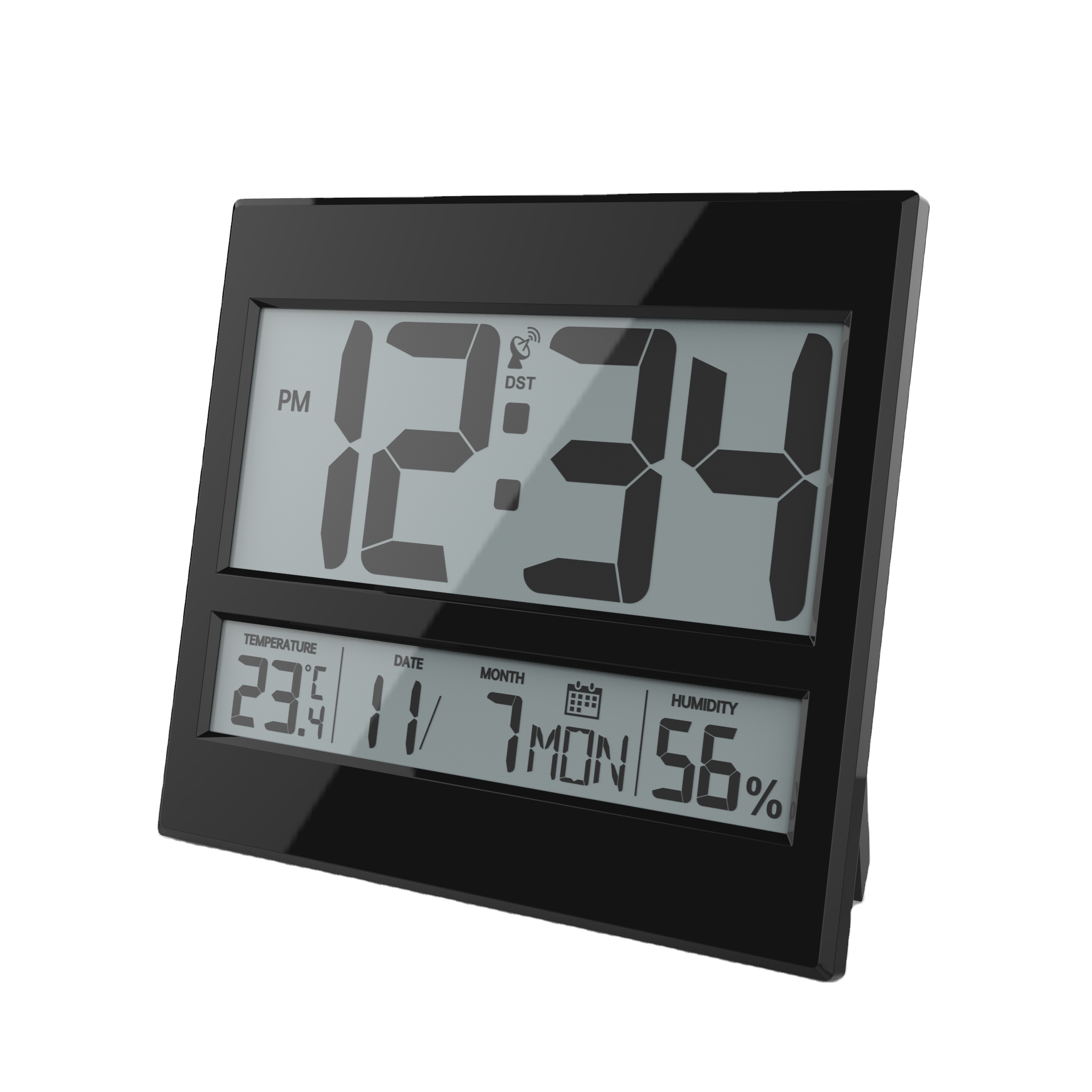 Radio Controlled Clock Indoor Temperature Humidity Modern Design Style Digital Wall Clock