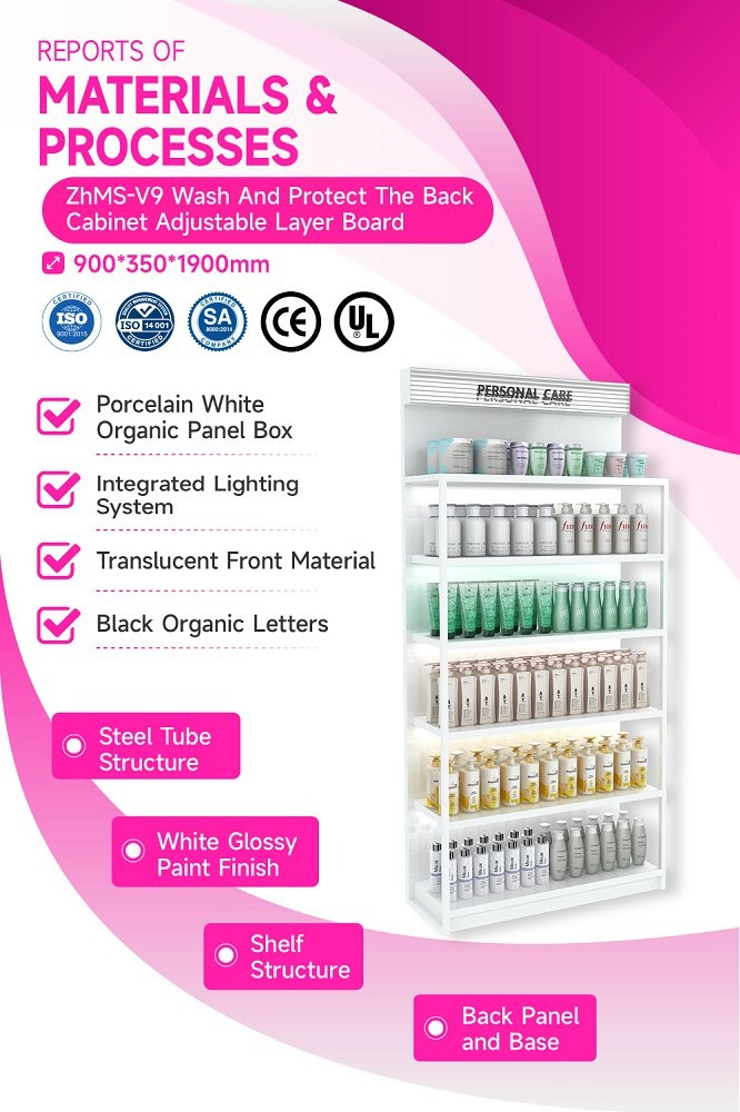 ZhMS-V9 Porcelain White Organic Panel Skincare Display Cabinet with Versatility