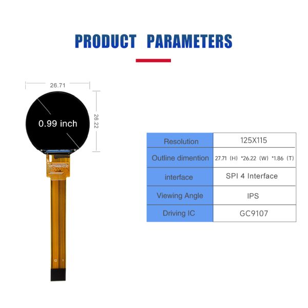 0.99 Inch Circular TFT LCD Display 125x115 Resolution SPI Compact