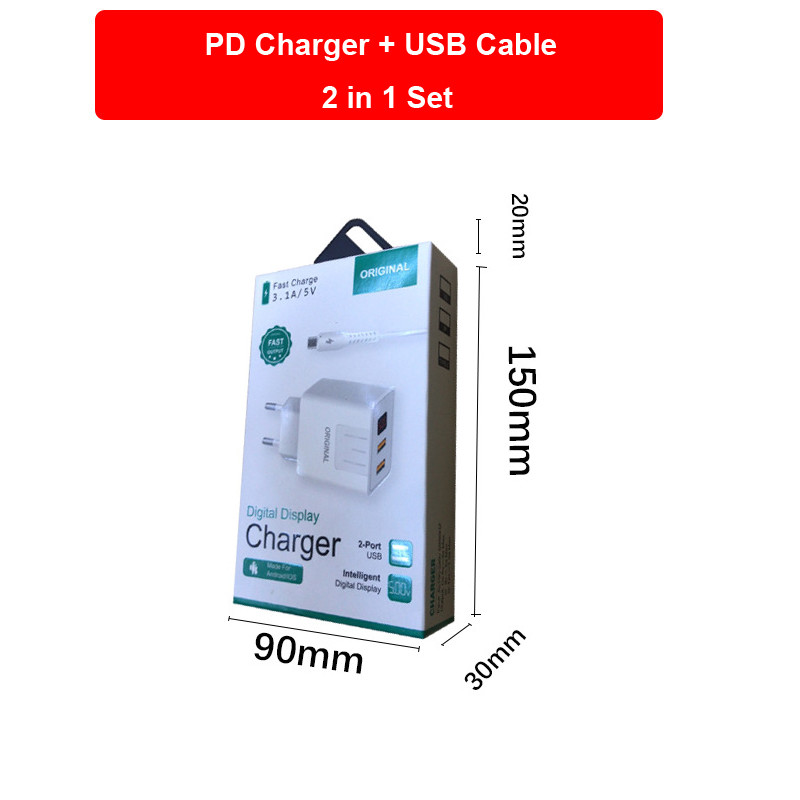 LED Display 5V 3.1A USB Charger Kits 2 In 1 With PE Data Cable