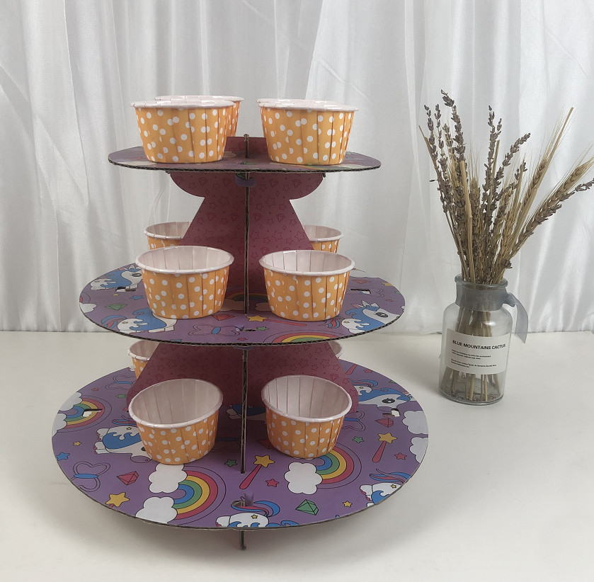 SGS Round Paper Cupcake Stand Dessert Tower Recycled 3 Tiers Display Holder