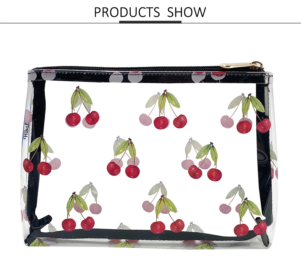 Cherry Print Clear PVC Makeup Cosmetic Bag For Travel