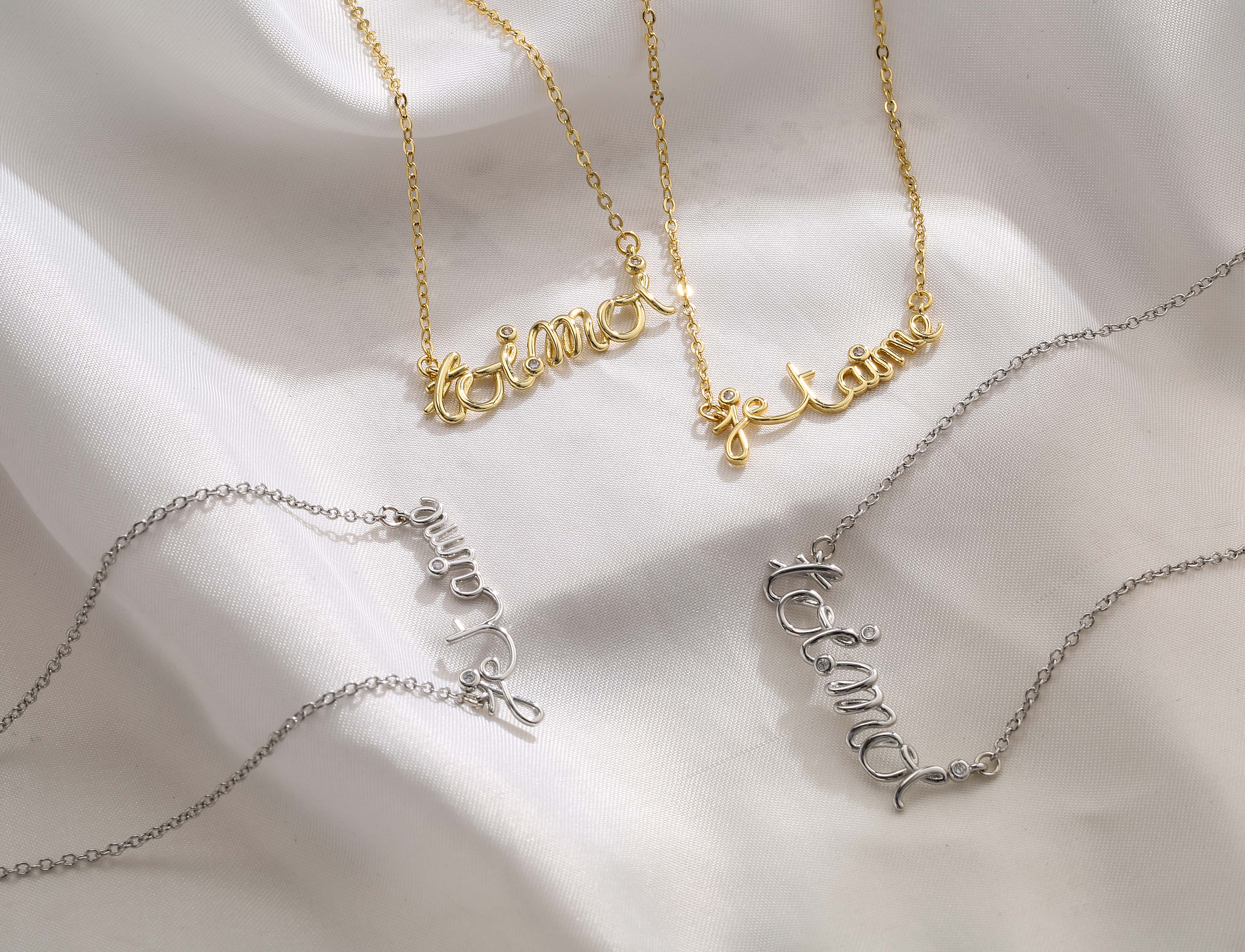 Customized 24K Gold Pendant Necklace Thin Bead Diamond Chain Letter Necklace