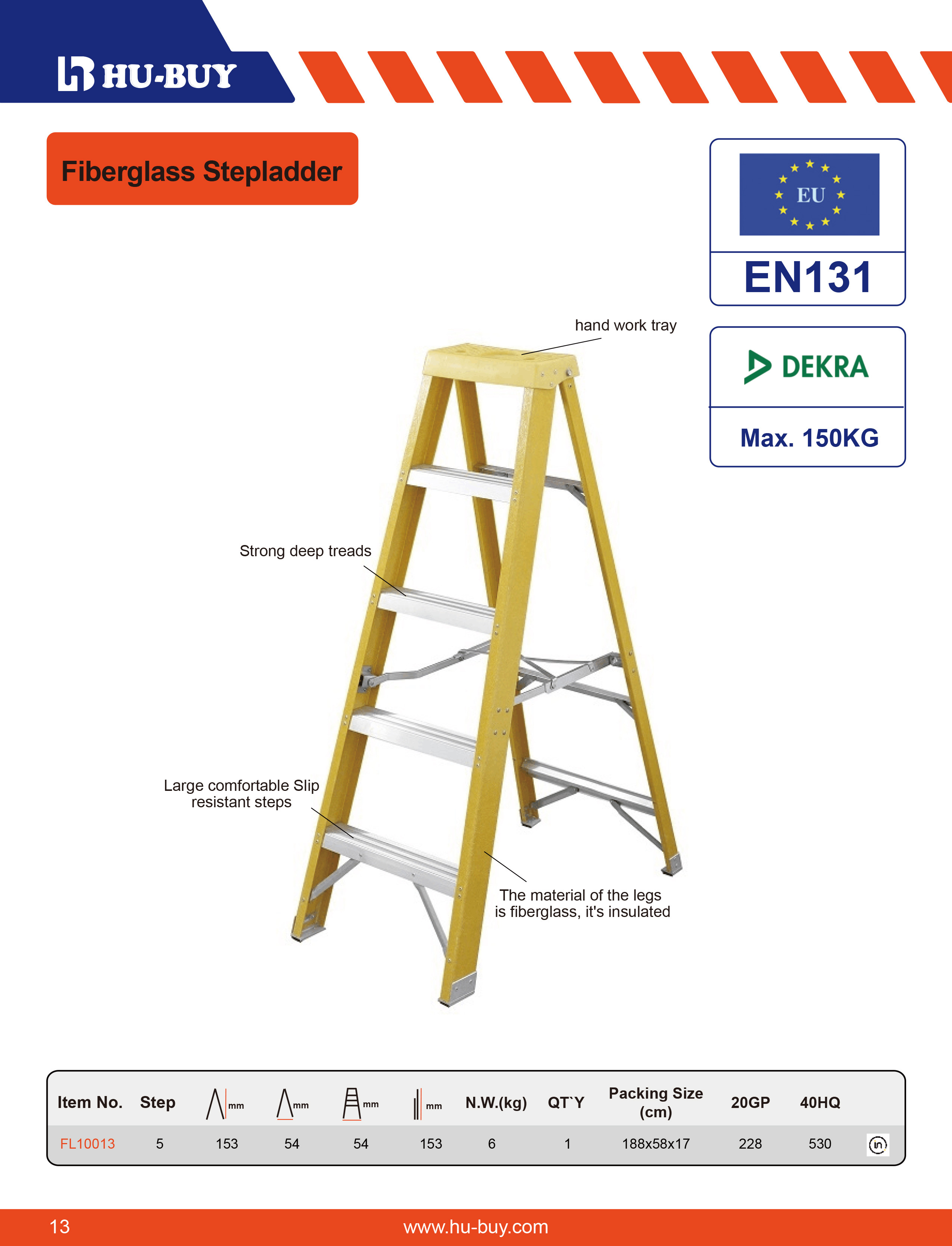 Foldable Insulated Fiberglass Step Ladder 2x5 EN131 Certificated