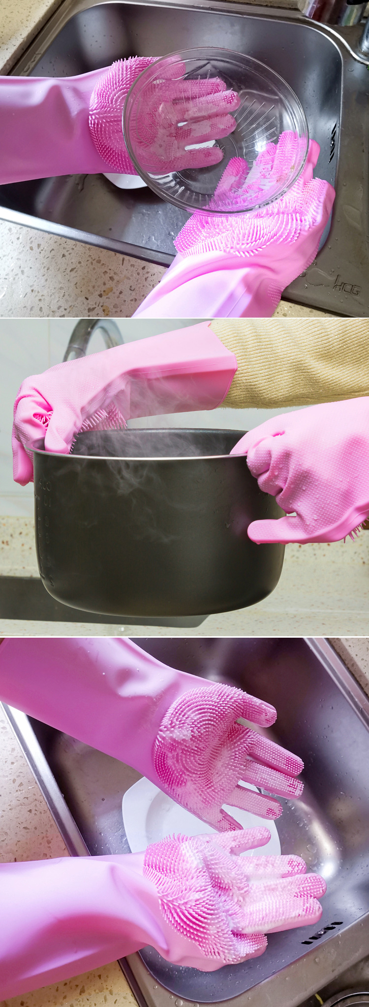 Professional Heat Resistant Kitchen Rubber Dish Washing Gloves Silicone Cleaning Gloves