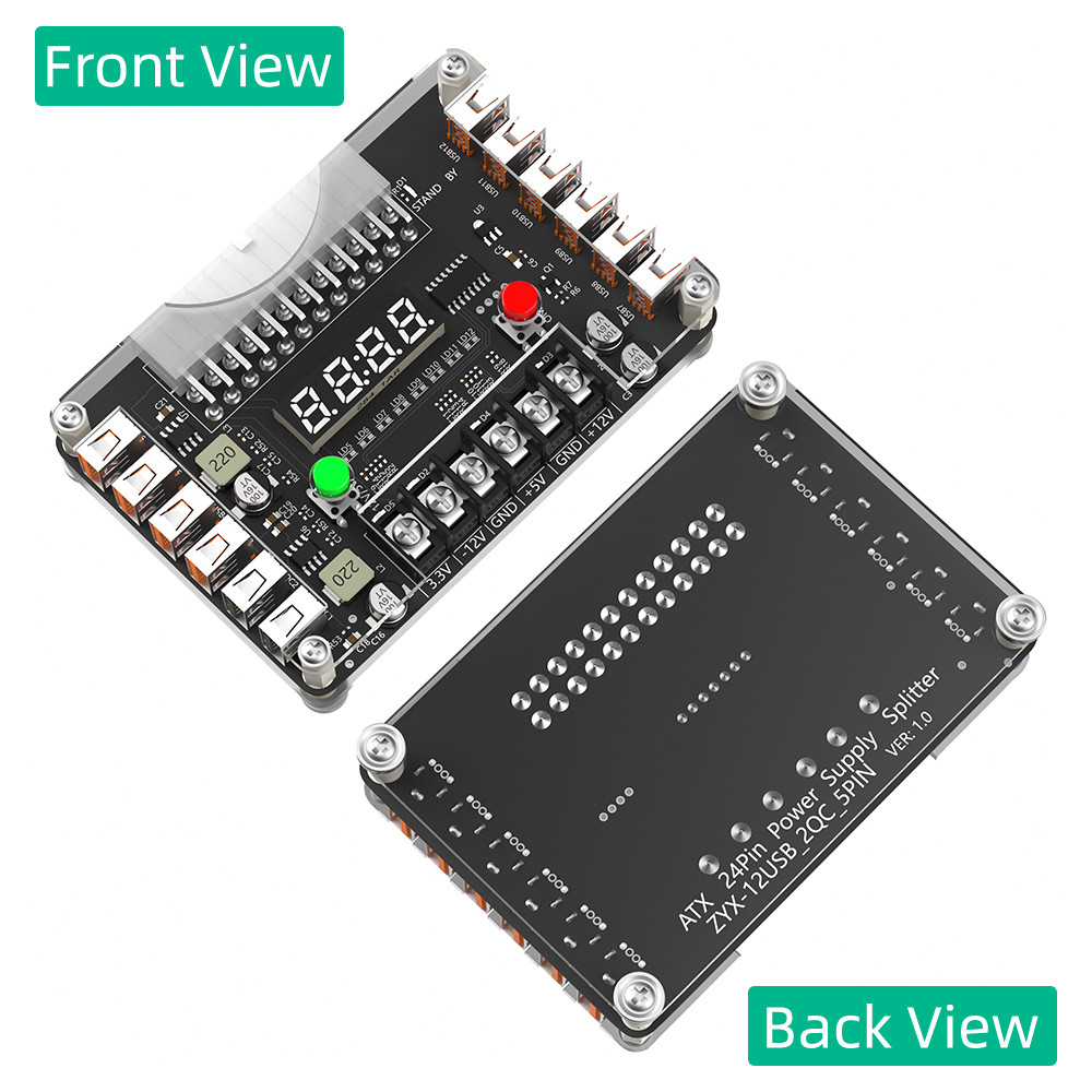 ATX Power Supply Breakout Board And Acrylic Case Kit With 3.3V, 5V, 12V,-12V Output Voltage