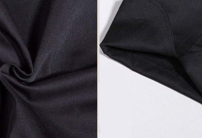 Men Polyester Fabric Kitchen Staff Uniforms Rollable Cuffs Black And White With Hat