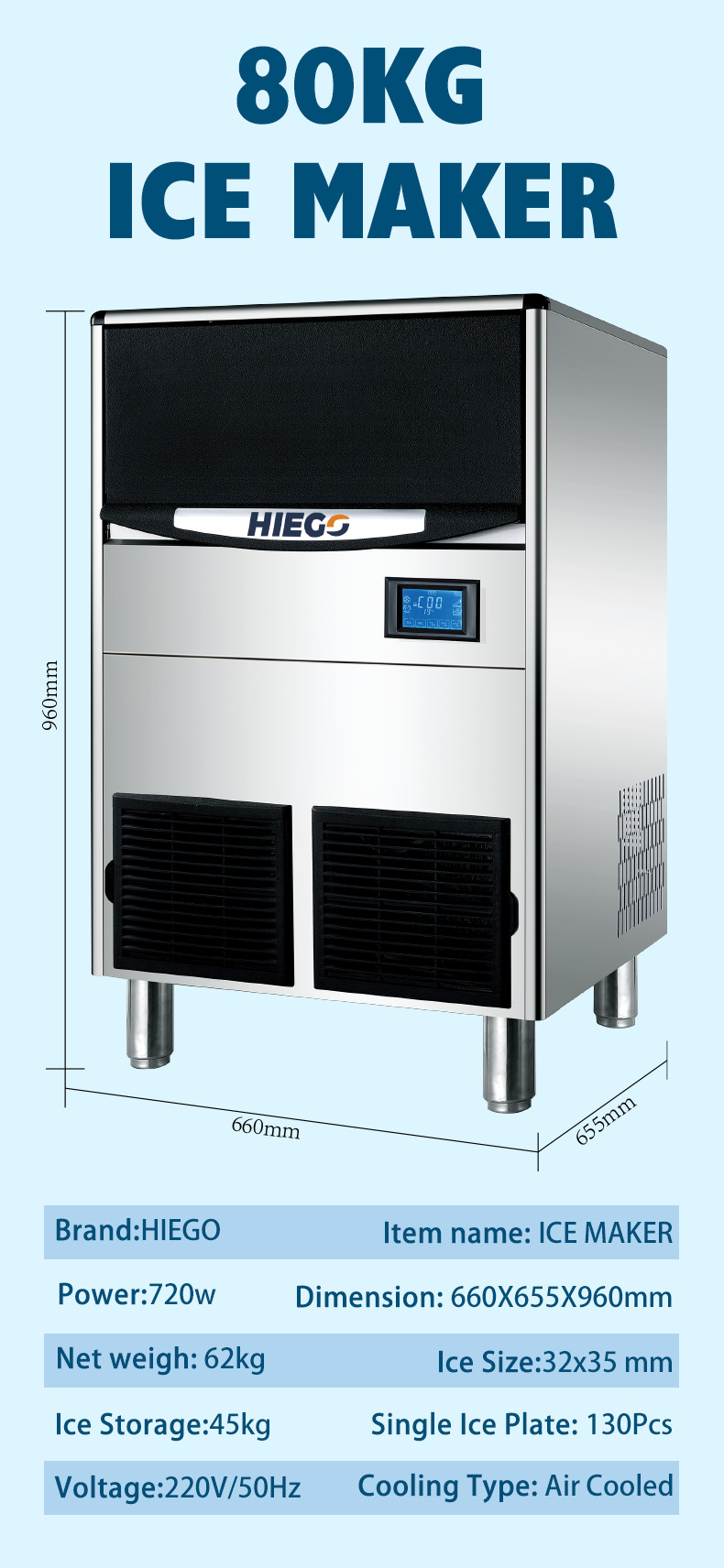 150lb Crescent Ice Machine Ice , Cube Commercial Ice Maker With Bin 70lb