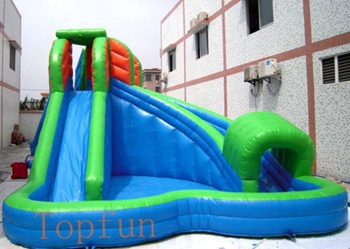 6 x 6m Green Inflatable Kids Water Slides 0.55mm PVC Tarpaulin With Pool