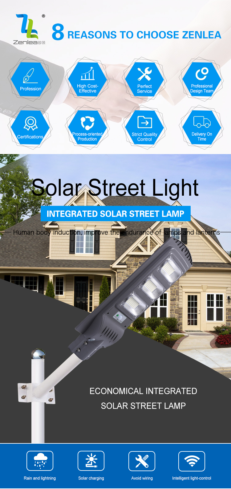 30w 60w 90w 120w LED Solar Powered Lights Integrated Motion Detector Street Lights