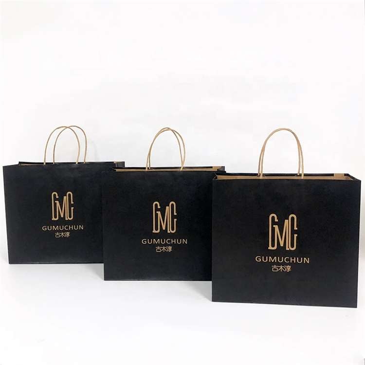 Large Capacity Black Boutique Gift Kraft Paper Shopping Bags Flexo Printing