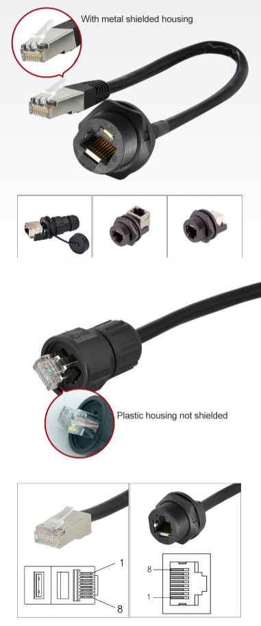 Rj45 Waterproof Cable Connector 8p8c Male To Female Screw Lock