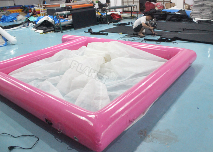 Pink 0.6mm PVC Tarpaulin Inflatable Sea Pool Fire Resistant With Net