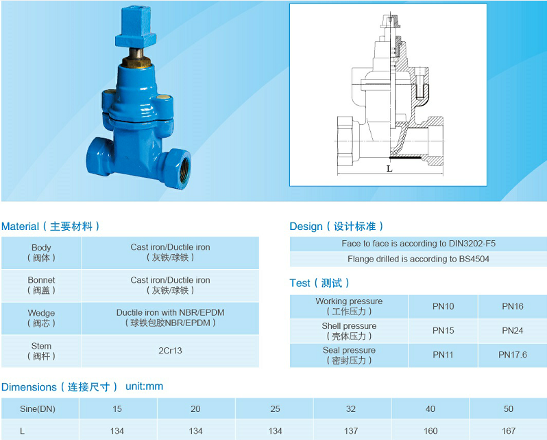 PN16 EPOX Coating Cast Iron Gate Valve Thread Gate Valve Ductile Iron