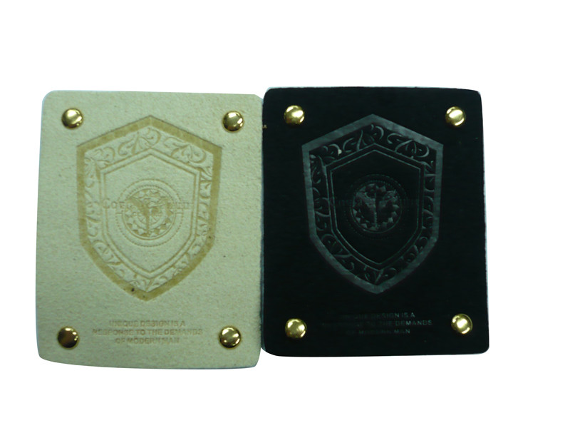 White / Black Embossed Leather Patches With Mental For Garment, Suitcase, Bags