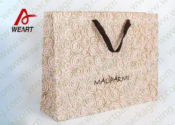 Printed Foil Logo Ribbon Paper Bag Customized Collapsible Shopping Bag