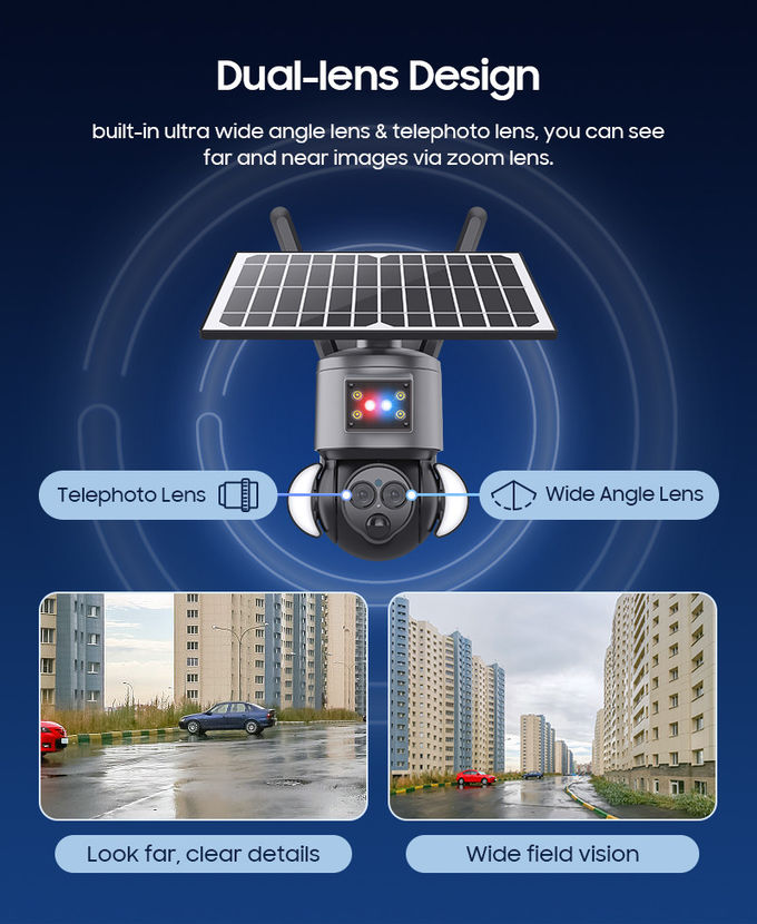 PTZ 12X Zoom Smart Floodlight Solar Wifi Camera Red Blue Warning