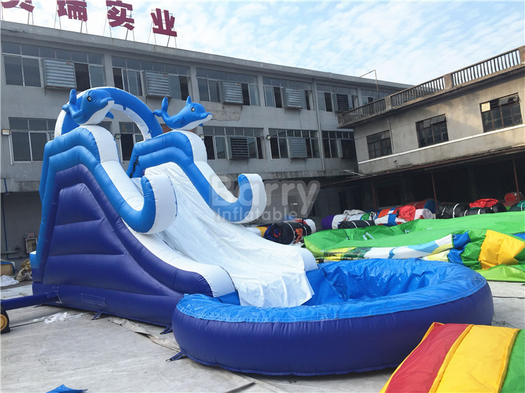 Commercial Giant Pvc Tarpaulin Inflatable Water Slides With Pool Customized