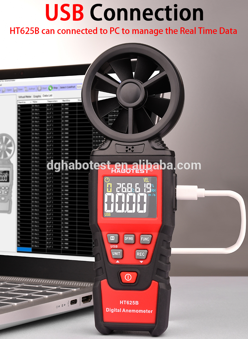 3x1.5V AAA Batteries Portable Anemometer Digital
