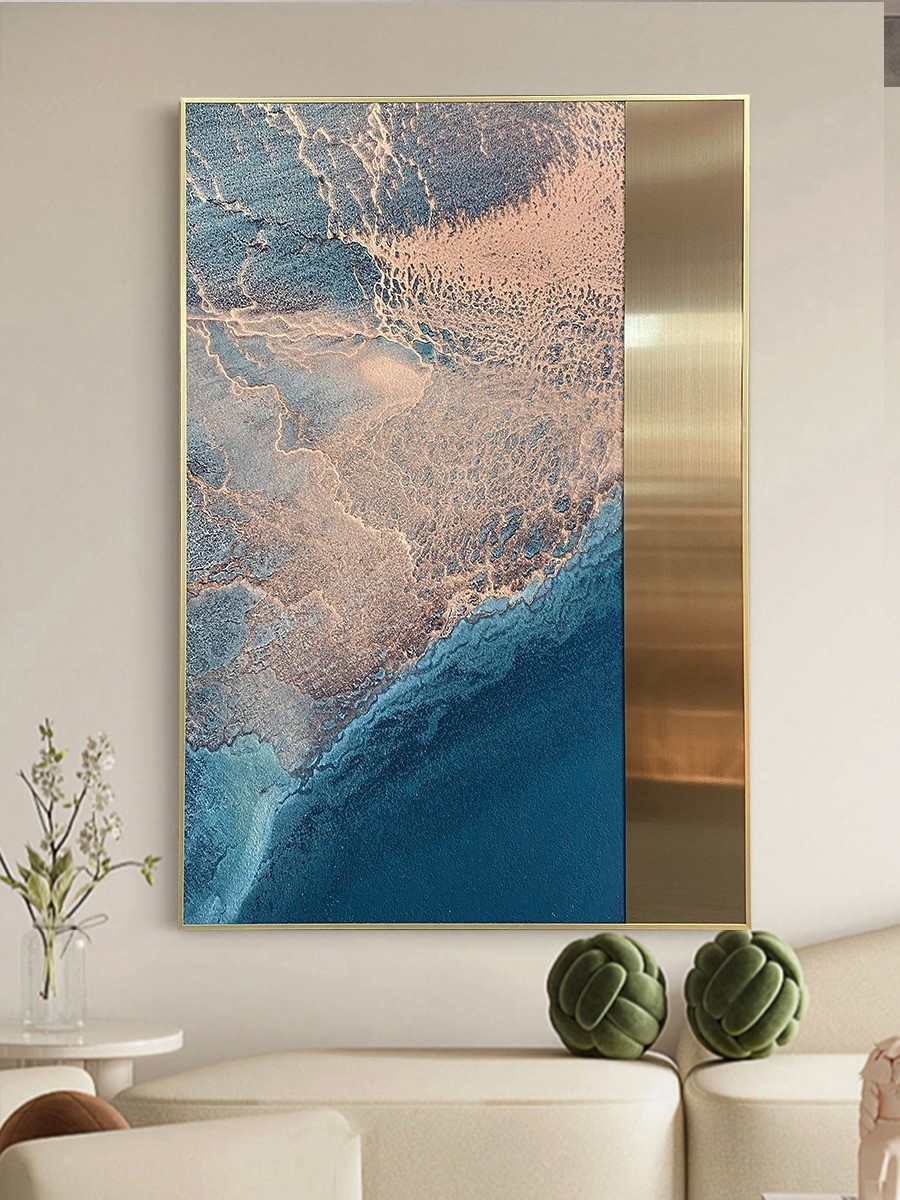 Stainless Steel Sandstone Painting Entryway Hanging Painting For Luxury Spaces
