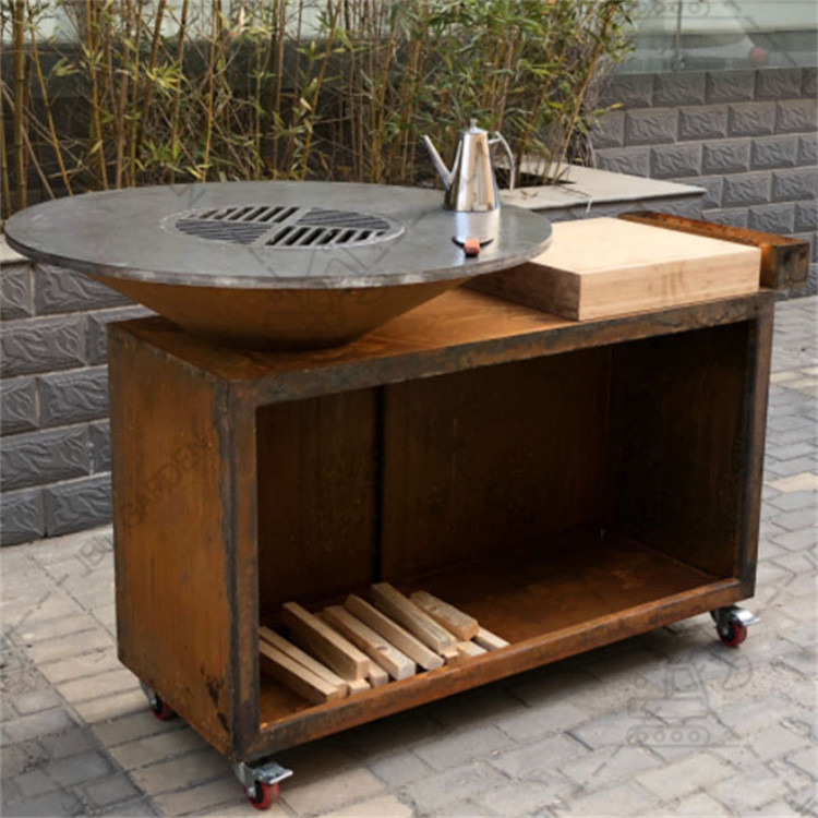 Portable Charcoal Barbecue Grill Weathering Steel 3 In 1 Bbq Grill D1000mm