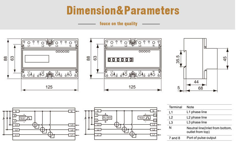Three Phase Din Rail Small Power Meter Digital Electric Meter