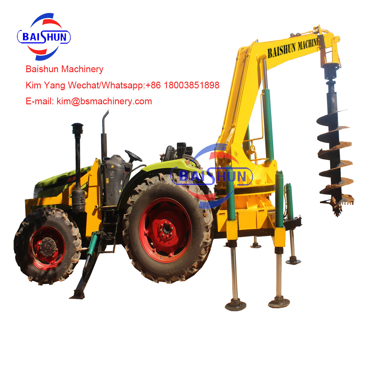110HP Tractor Mounted Pole Erection Machine With Crane and Auger Color Optional