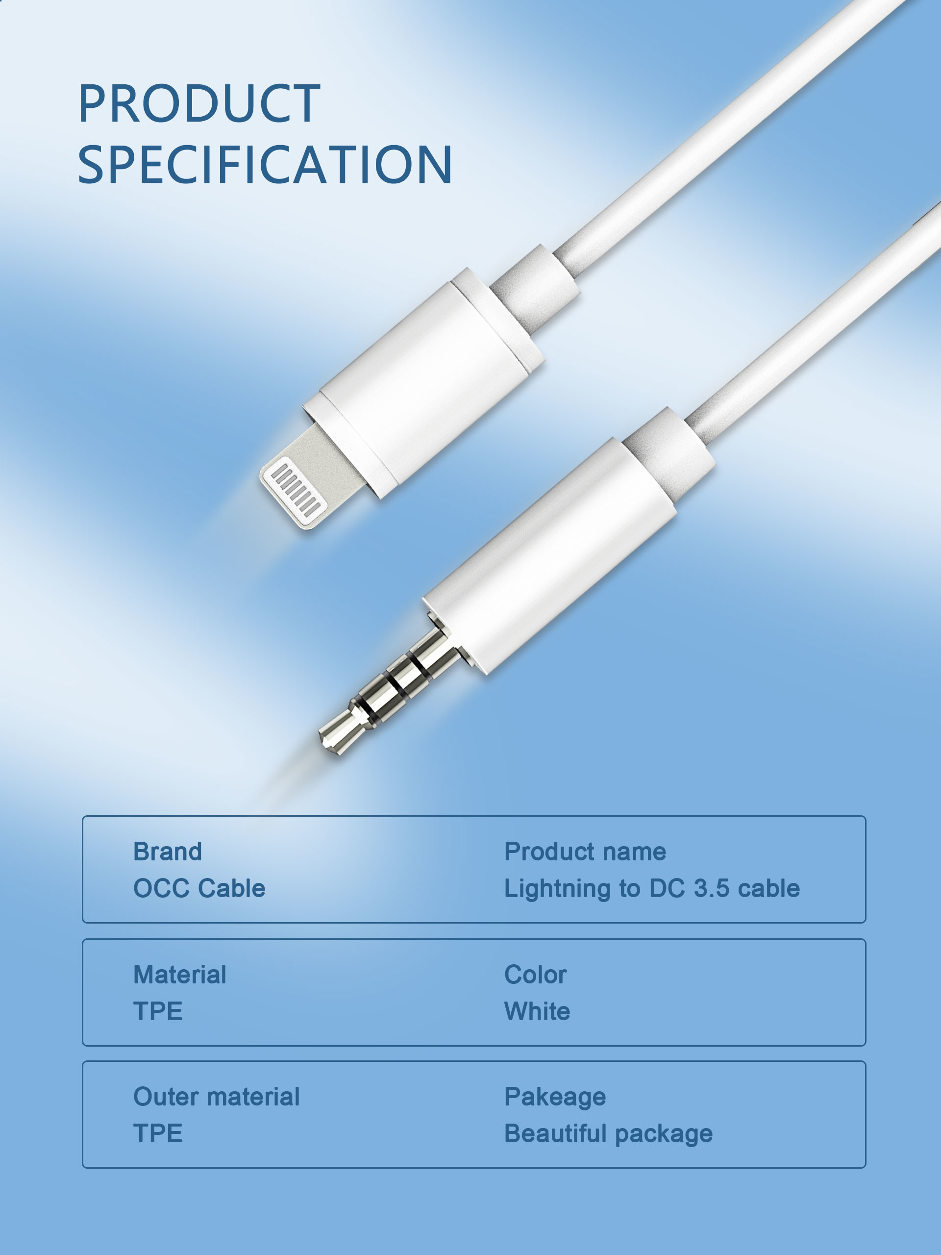 Lightning To 3.5mm Male Audio And Video Cable For Car TPE Material